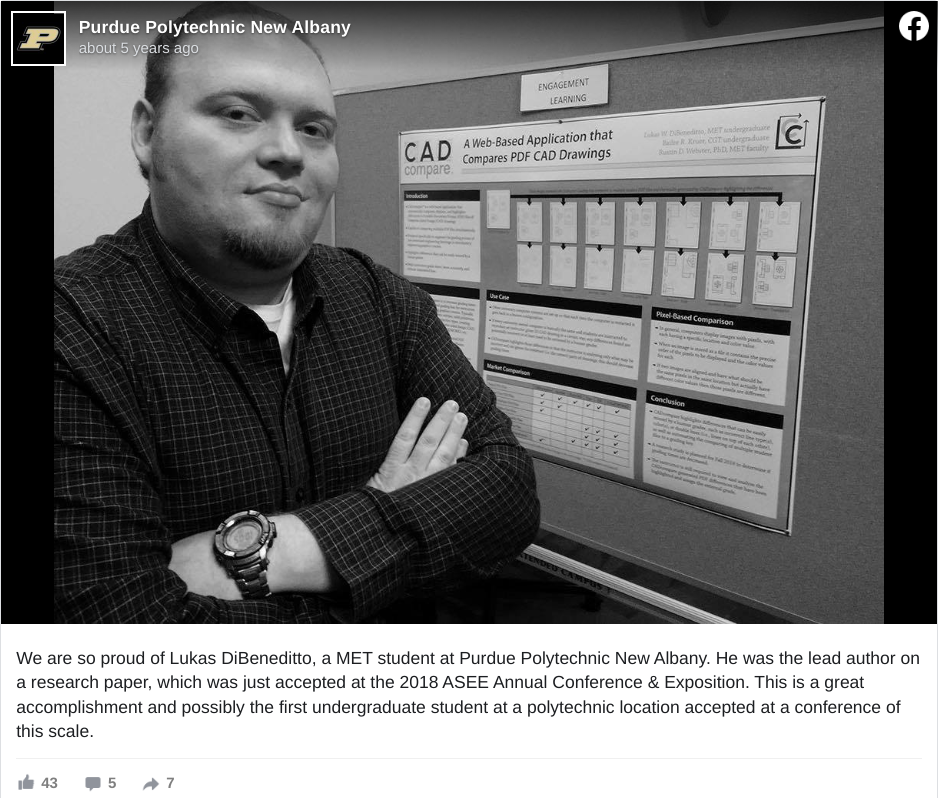 Lukas W. DiBeneditto is featured on Purdue University Social Media for his Poster Presentation at Purdue University Faculty Convocation.