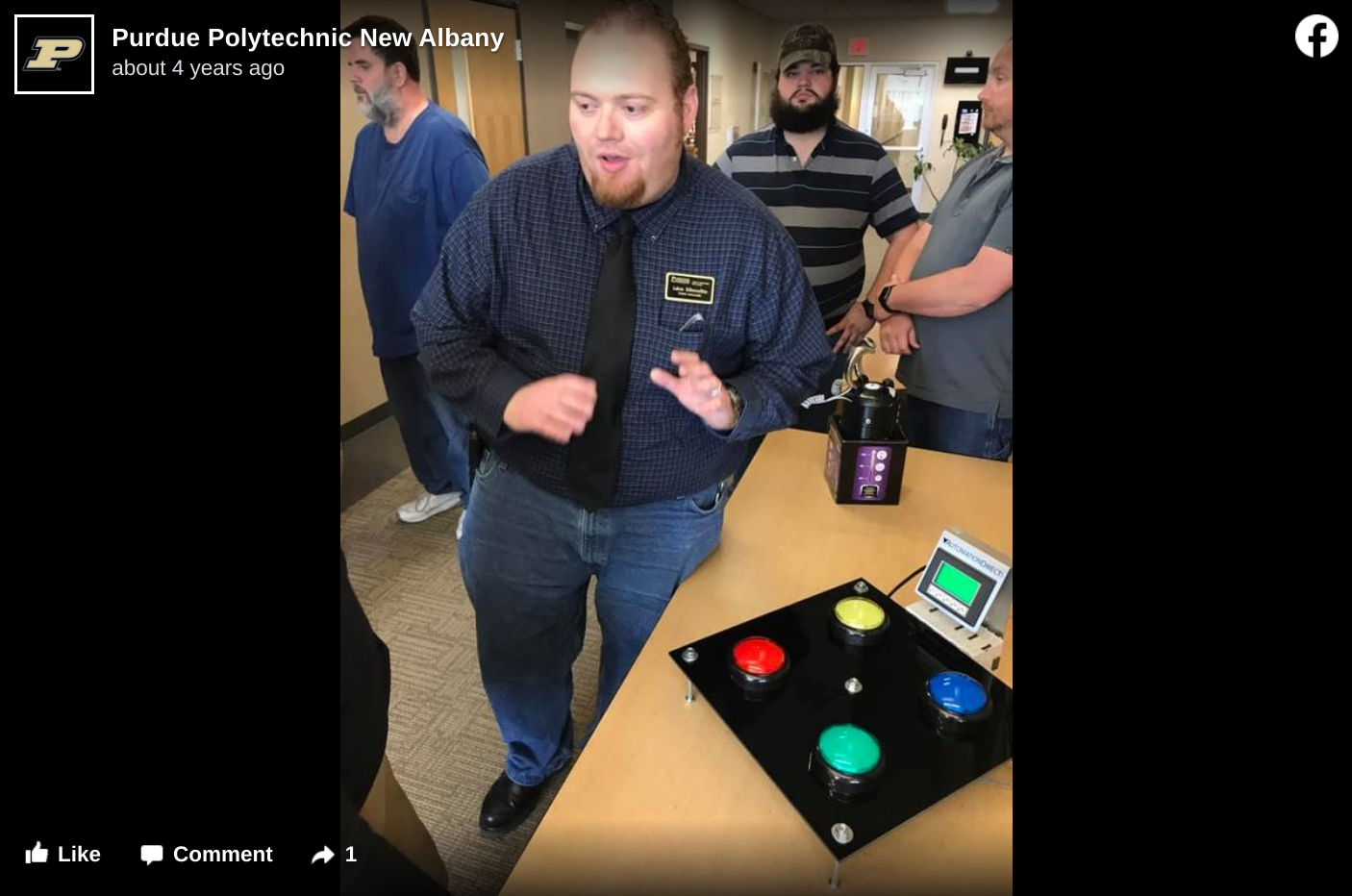Lukas W. DiBeneditto is featured on Purdue University Social Media for presenting a recreation of the Simon game Penny Arcade at the 2019 Boilermaker Showcase.